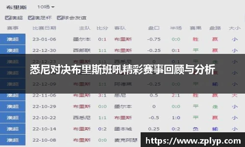 悉尼对决布里斯班吼精彩赛事回顾与分析